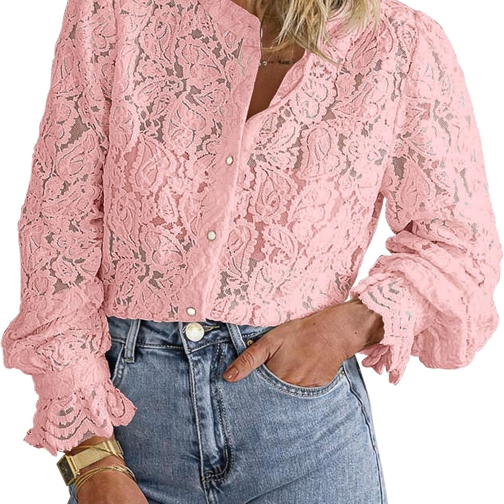 Elegant Pink Lace Blouse - Picture 6 of 6